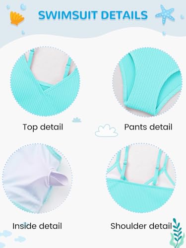 Image of Girl's 2 Piece Swimsuit Solid Spaghetti Strap Bikini Sets Beach Bathing Suit Swimwear for Teen Girls