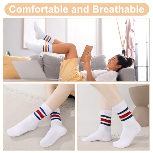 6 Pairs Crew Sport Socks Women Striped Crew Socks Retro Athletic Socks Casual Cotton Stretchy Socks Unisex MultiColor3