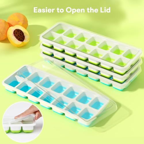 Image of Solitude Silicone Pop Up Square Ice Cube Tray with 14 Cavities for Freezer with Lid Easy Release Flexible Bottom, Stackable Tray, 100% BPA Free, Food Grade for Freezer, Cocktail (1 Piece)