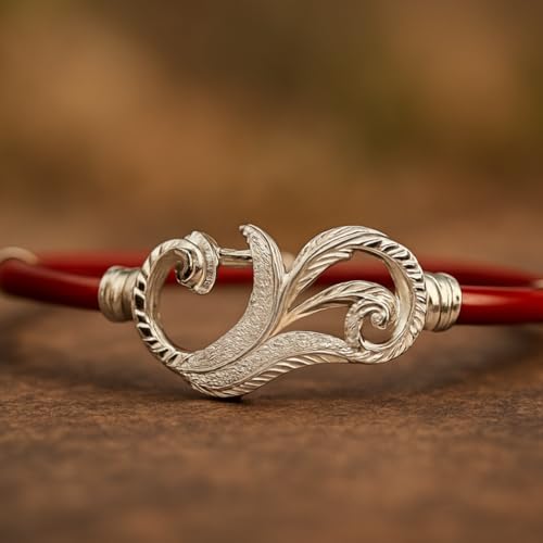 Image of Parasmoni Stylish Red Silver Noya Bangle with Leaf Motif Design for Women