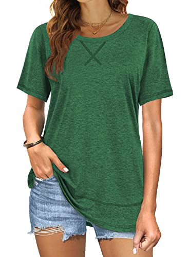 Beimuc Summer Tops for Women Short Sleeve Crewneck Tshirts Side Split Loose Fit Tunic Shirts