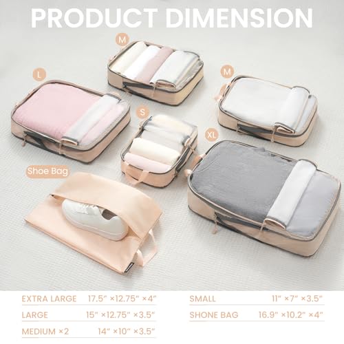 Image of BAGAIL 6 Set Ultralight Compression Packing Cubes Packing Organizer for Travel Accessories Luggage Suitcase Backpack
