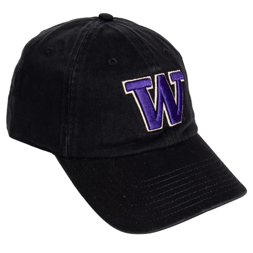 Desert Cactus University of Washington Baseball Hat U of W UW Huskies Husky Brimmed Embroidered Hats Cap Adjustable Cloth Strap Adult (Style B1) Black