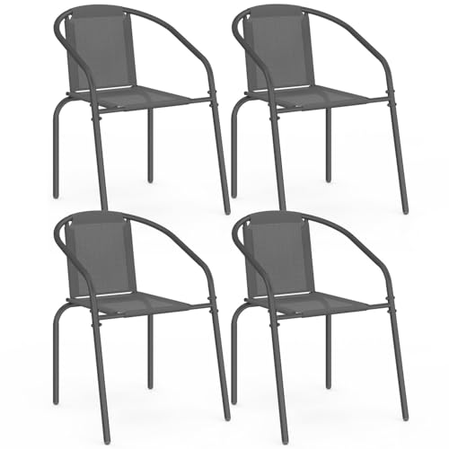 IDMarket - Lot de 4 chaises de Jardin Thelma métal et textilène empilables Gris Anthracite