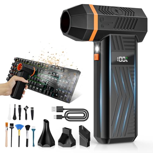 GLAM Souffleur d’Air Électrique 150000 RPM, Mini Souffleur Sans Fil Puissant à 4 Vitesses, Soufflette Air Comprimé avec Écran & Lumière LED pour PC, Clavier,...