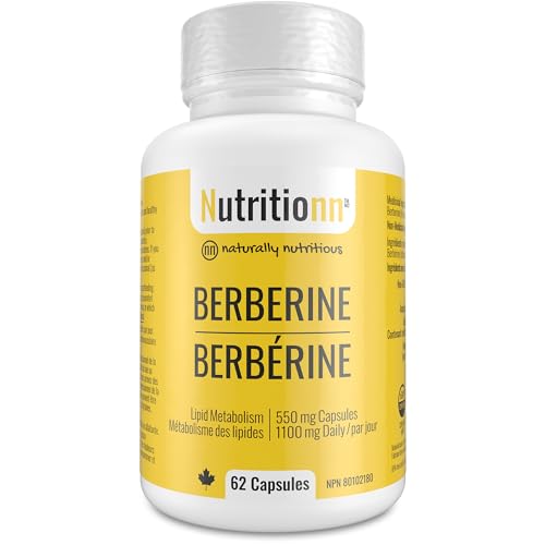 Berberine Supplement - Premium 550 mg Capsules, 1100 mg Daily - Lipid Metabolism, Heart and Cardiovascular Health for Men and Women - Non-GMO, Third-Party Tested, Made in Canada - Nutritionn