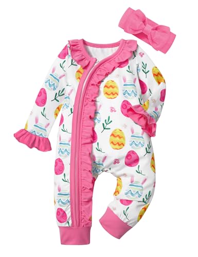Image of Von kilizo Baby Girl Clothes Infant Newborn Onesie Clothes for Baby Girls Long Sleeve Zip Closure Outfit with Headband