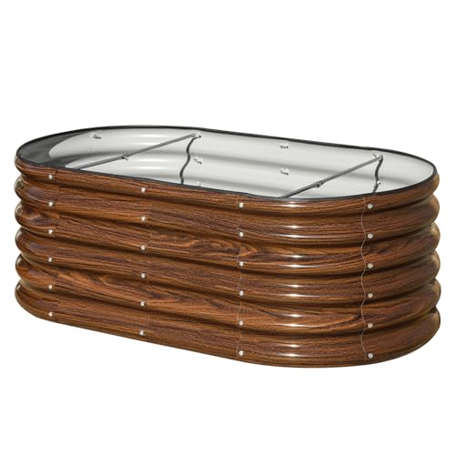 SnugNiture 4x2x1.5ft Raised Garden Bed Outdoor, 17' Tall Galvanized Metal Planter Box, Oval Raised Garden Bed Kit for Planting Vegetables Plants Fruits, Brown