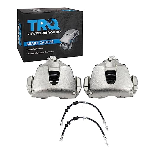 TRQ Front Brake Caliper Set Brake Hose Compatible with 2013-2018 Ford C-Max 2012-2016 Focus