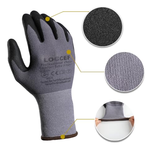 LOCCEF Safety Work Gloves MicroFoam Nitrile Coated-12 works,Seamless Knit Nylon, Home Improvement,Micro-Foam Gloves (9/L - Image 2