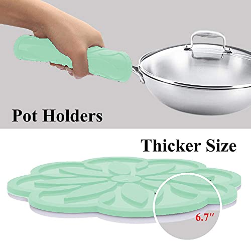 Image of Silicone Trivets Mats, Silicone Hot Mats Set, Silicone Hot Pads, Silicone Pot Mat for Countertop, Trivet Pads Heat Resistant, Table Placemats (Pack of 4 Green)