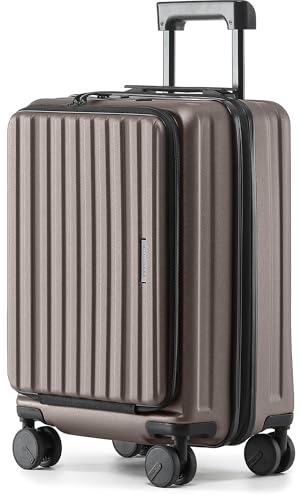 Münicase Koffer Expandierbar – Hartschalen-Trolley mit Oberseiten-Öffnung, Kompressionsgurt & extra Stauraum | Strapazierfähig, Kratzfest, leicht (Coffee, M (Laptopfach)-50cm)