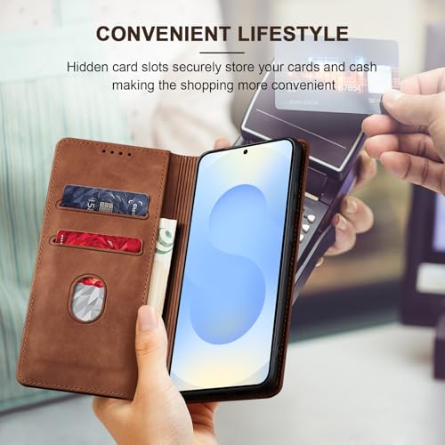 Jasonyu Flip Wallet Case for Samsung Galaxy S25,Brown - image 6