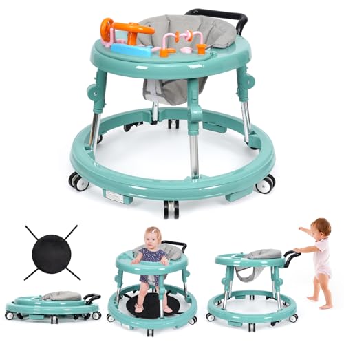 Music and Lights Baby Walker Foldable with 9 Adjustable Heights, Baby Walker with Wheels Portable,...