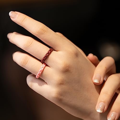 Zollen 10 Packs Wheat Shape Silicone Wedding Rings for Women, Metallic Rubber Wedding Bands Stackable Ring4