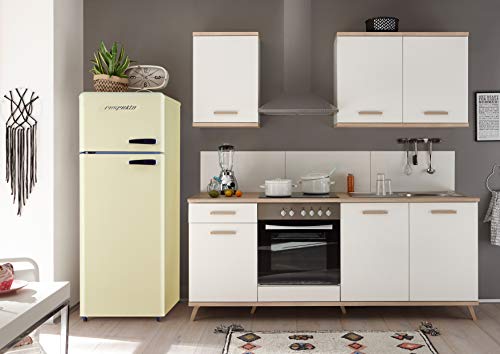 respekta Küche Küchenzeile Retro Küchenblock Einbauküche 265 cm weiß scandic