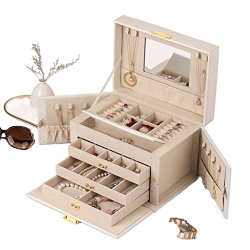 Joyero Multicapa de Gran Capacidad con Cerradura - Elegante Organizador de Almacenamiento para aretes, Anillos, Collares y Accesorios de Mano hogar y los Viajes