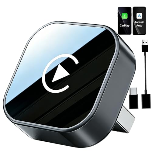2 en 1 Adaptador CarPlay Inalámbrico, CarPlay Cableado a Inalámbrico Sin Esfuerzo, para Coches con CarPlay, para iPhone iOS 10+ & Android Auto, Compacto y Estable Bluetooth Car Play Wireless Adapter