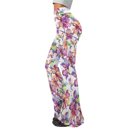 Irisjudy Women's Flare Yoga Pants Fluid Art High Waist Workout Bootleg Pants Flowers Tummy Control Stretch Lounge Sweatpants