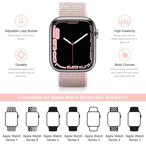 Bracelet Apple Watch 40mm 44mm nylon tressé sport rose iWatch