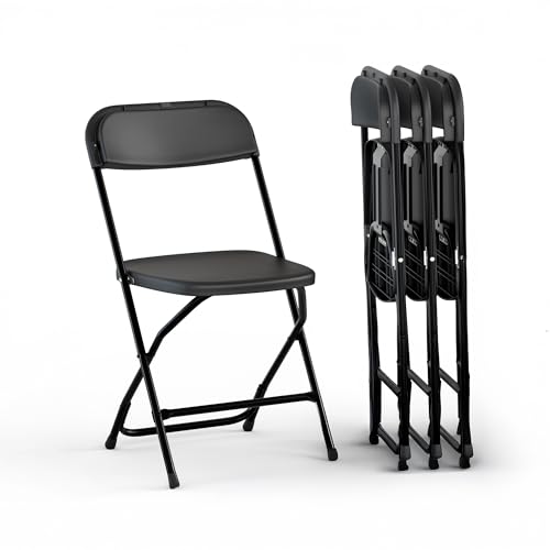 4 PACK White Foldable Plastic Chair | Folding & Stackable | 350 lbs Capacity Steel Frame Seats for Indoor Outdoor | Commercial Use Events Wedding Party Events Bulk Picnic Kitchen Dining