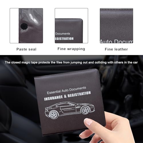 2PCS Car Registration Insurance Holder, Vehicle Glove Box Car Organizer with Magic Tape Closure, Driver License Keeper for Cars, Car Accessories (Big Car, Brown3