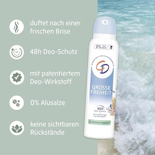 CD Deo Spray Große Freiheit/Zuverlässiges Deospray ohne Aluminium für 24 Std Schutz - Frischegefühl mit aquatischem Duft, 150 ml