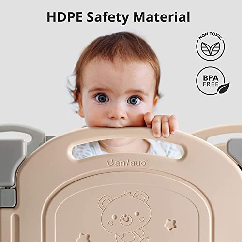 Uanlauo 10 Panels Foldable Baby Playpen, Baby Fence with Gate NO Gaps Play Yards, Indoor & Outdoor Safety Play Pen Area, Playpens for Babies and Toddlers, Kids, Child (Off-White)