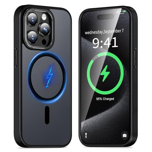 【MagSafe対応・マット質感】KWATUNG iPhone 15 Pro Max 用 ケース magsafe対応 米軍MIL規格 アイフォン15 プロマックス 用 ケース マグネット搭載 マグセーフ対応 薄型 耐衝撃 耐久性 傷防止 指紋防止 黄変防止 あいふおん 15 Pro Max 用 スマホケース iphone15 Pro Max 用 6.7インチ対応 半透明 マット仕上げ ブラックの商品画像（Amazon）