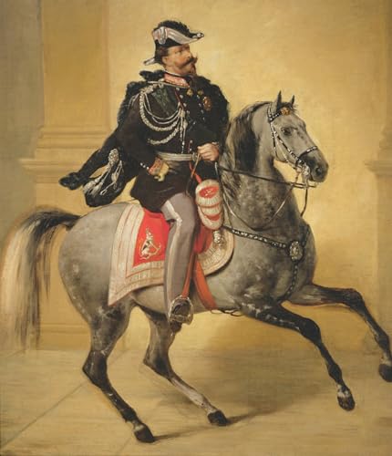 Portrait équestre d'Emmanuel II par Angelo Inganni : grande toile haut de gamme de 60x90cm