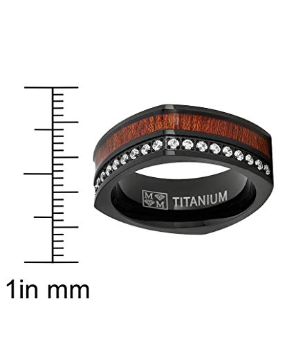 Metal Masters Co. Men's Square Black Titanium Wedding Band Ring Cubic Zirconia Wood Inlay 8Mm 10.5 #TOP2