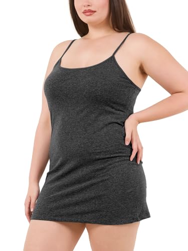 Image of Long Cotton Camisole Spaghetti Strap Tank Top for Women Basic Cami Tops Womens Undershirts Charcoal Heather Grey 3X-Large