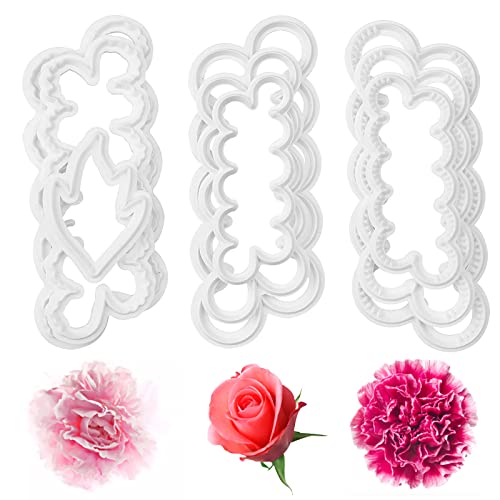 Honatrv 9 Pièces Tailles Différentes Fondant Cutters Outils Fleur 3D Fleur de Décoration de Gâteau Fleur fondant Cookie Moule Roses Œillets Pivoine (Blanc)
