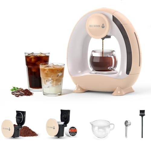 Single Serve Coffee Maker For K Cup Pod and Coffee Grounds /Tea, Fast Brew in 2 minutes, 2 IN 1 One Button Coffee Machine 4-8 Oz Brew Sizes, Stylish＆Compact For Home, Office, RV and Dorm, Champagne