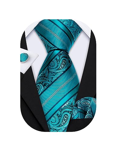 Image of Barry.Wang Men Ties Paisley Woven Silk Necktie Set with Pocket Suqare Cufflinks Formal