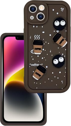 Image of GoldKart Back Case Cover Compatible for iPhone 13 /14 | Cute Fun Cartoon 3D Ball Coffee Silicone Case | Full Body Protection Back Cover for iPhone 13 /14 - Brown