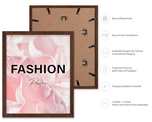 Image of Poster Master Fashion Poster - Paris Print - Pink Art - Trendy Art - Modern Art - Gift for Women & Fashionista - Luxury Haute Couture Decor for Living Room or Girl's Room, 8x10 Brown Framed