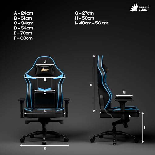 Image of Green Soul Monster Ultimate Series T | Multi-Functional Ergonomic Gaming & Office Chair| Premium Spandex & PU Leather Fabric | Adjustable Neck, Lumbar Pillow | 4D Adjustable Armrests (Black Blue)