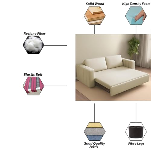 Image of Cisco 3 Seater Sofa Cum Bed for Home & Living Room (Cream Fabric) | Modern Premium Fabric Sofa Set | Comfortable Convertible Sofa Bed | Furniture for Home, Office & Living Room