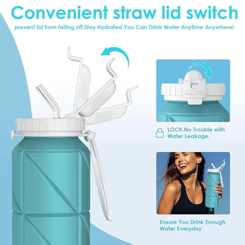 Image of Folding Silicone Water Bottle 600ml for Sports Outdoor Travel Running Riding Camping Hiking BPA-Free Leak-Proof Portable Collapsible
