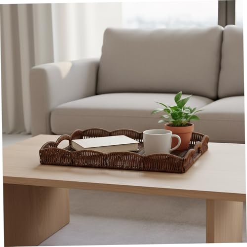 Bandeja de mimbre rectangular para decoración y servir comida en mesa o salón 6