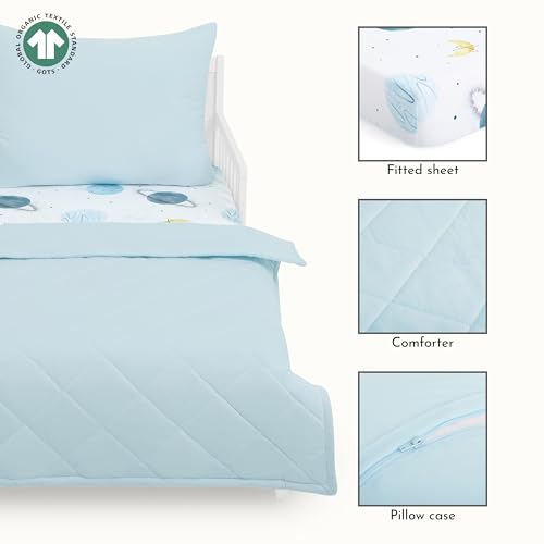 Image of Evolur Space Adventure 3 Piece Toddler Bedding Set, Super Soft and Breathable Toddler Bedding, Machine Washable, Includes Fitted Sheet, Comforter and Pillow Case