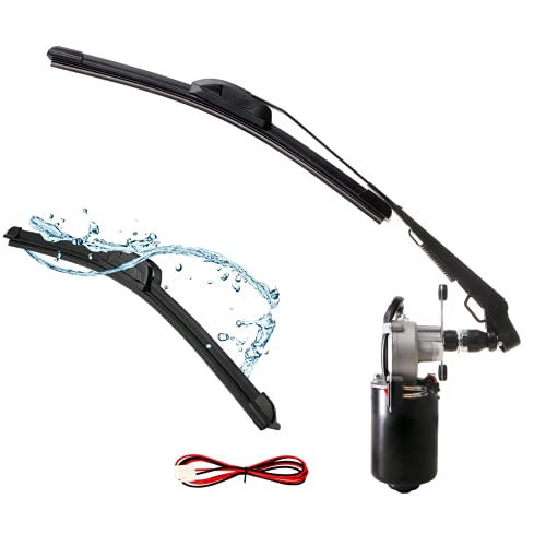 Image of 12V Electric Motor Universal UTV Windshield Wiper Kit, Compatible with most UTV RZR Ranger 570 900 1000, 2020 Defender Pro,90 Degree Motor w / 1 Wiper Arm / 2 Wiper Blades