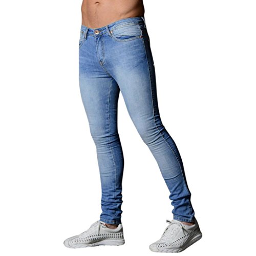 LuckyGirls Pantalones Vaqueros Hombre Elasticos Originales Slim Fit Skinny Pantalones Deportivos Personalidad Denim Pantalón Pitillo (XL, Azul Claro)