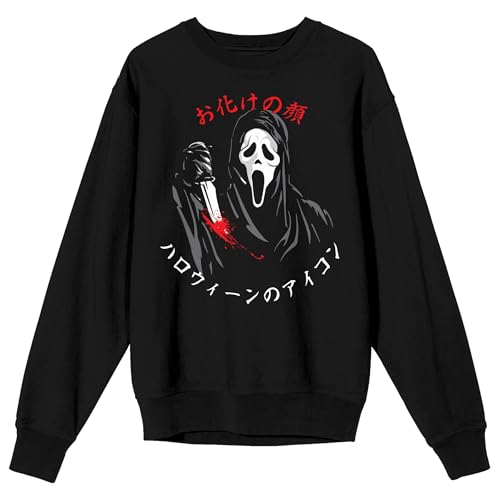 Bioworld Ghostface Kanji Crew Neck Long Sleeve Adult Black Sweatshirt