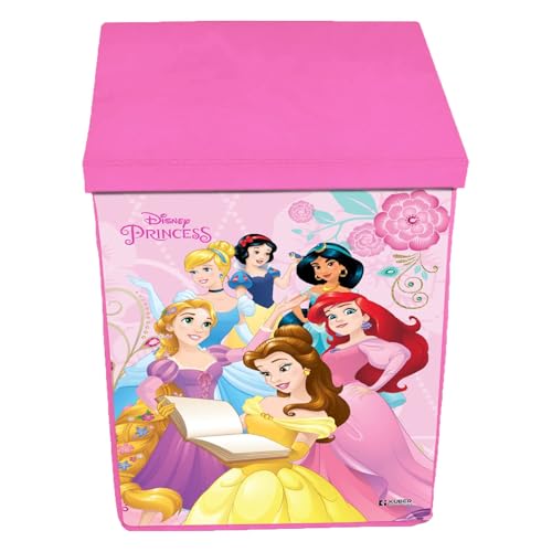 Kuber Industries Non-Woven Foldable Laundry Basket for Clothes with Lid | Disney Princess Print | Cloth Storage Box for Washing | Toy Storage Organizer | 45 LTR | Pink, 37x37x49 cm