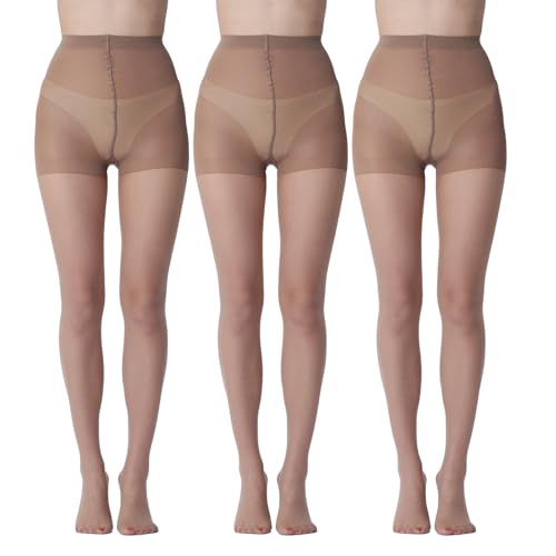 LADYFAN 3 Pairs womens 20D Ultra Sheer Tights with Control Top Run Resistant Pantyhose