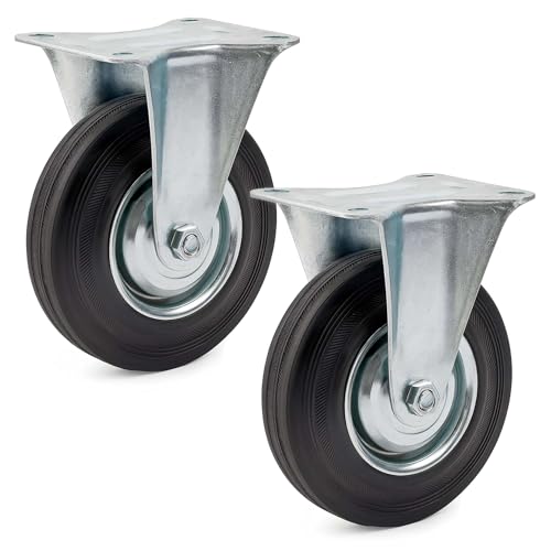 Wiltec Kit de 2 Roulettes fixes – Ø 125 mm – Capacité de charge 100 kg – Roue en caoutchouc avec Plaque de montage et Jante métallique – Dispositif...