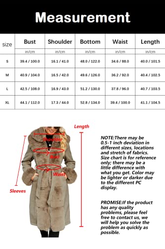 Giolshon Damen-Jacke mit Pelzfutter aus Wollmischung, Kapuze und Pelzkragen verdickter langer Trenchcoat mit Gürtel 244A Khaki XL