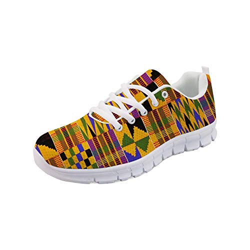 SEANATIVE Baskets tendance confortables pour femme - Chaussures de course à pied - En maille - Pour adolescentes - Chaussures de randonnée et de tennis - Or - Tribal africain., 40 EU Cover
